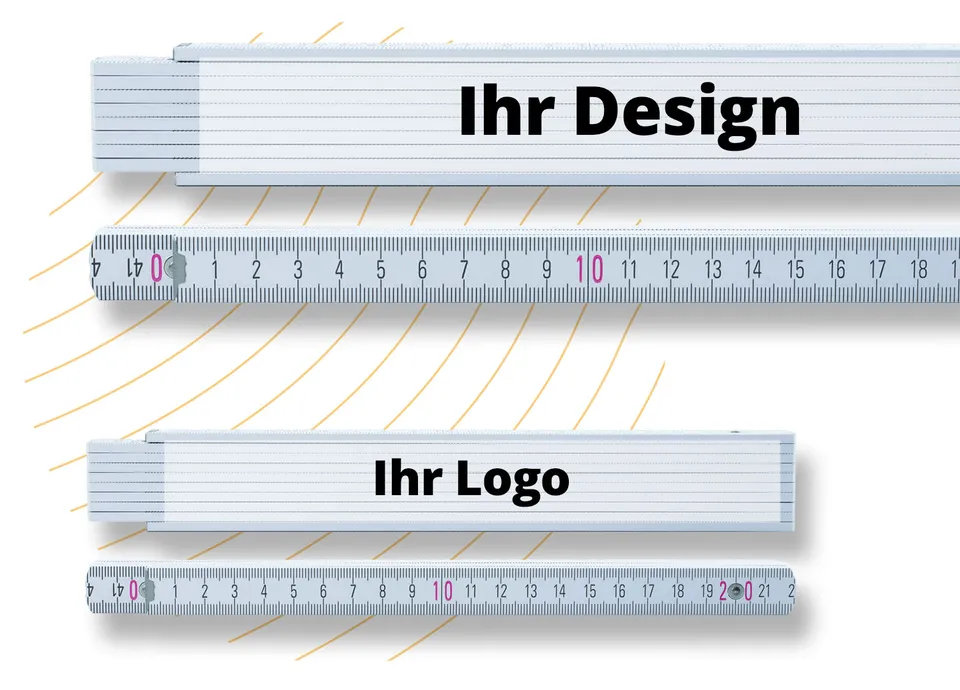 Personalisierbare Zollstöcke mit Platz für Ihr Design oder Logo: Hochwertige Gestaltung und kostenlose Druckdatenerstellung für individuelle Werbeartikel und Messwerkzeuge
